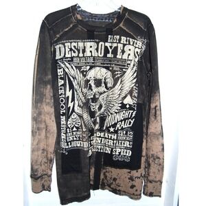 Affliction thermal shirt Large Waffle Knit Long sleeve Reversible Grunge